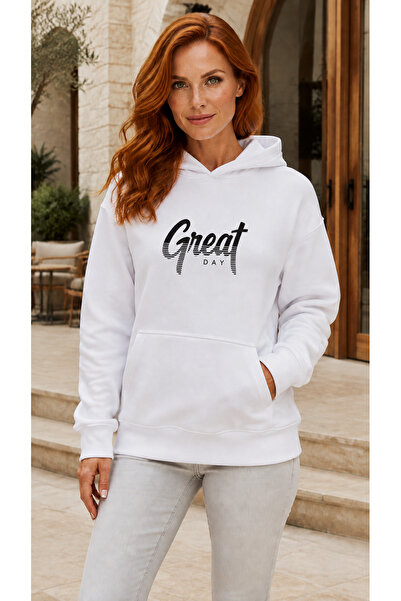 caddekombin Women's Great Day Text Printed Hooded Casual Basic Sweatshirt wit...