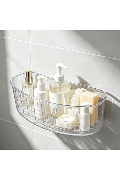 idei Coș de depozitare transparent cu ventuze vacuum, raft de perete pentru b...