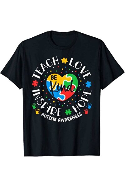 23ERVA Awareness Teacher-Shirt - Vintage Puzzle Handprint Design, Printed Wit...
