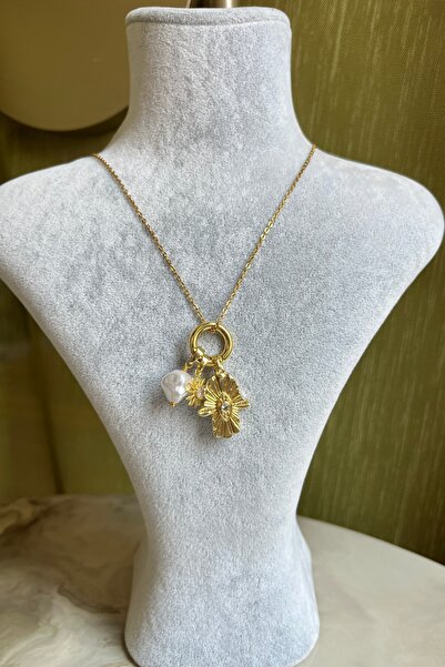 ASULIA Steel Charm Necklace with Hand and Pearl Detail