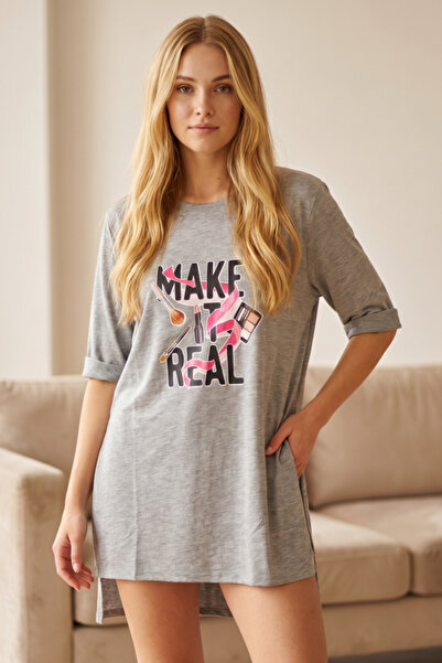 OEM Tricou de damă supradimensionat din bumbac cu imprimeu Make Up Real, TG-39