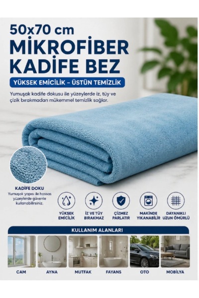 KADİFE MİKROFİBER 50*70 CM LEKE TUTMAZ TÜM YÜZEYLERDE UYGUNDUR