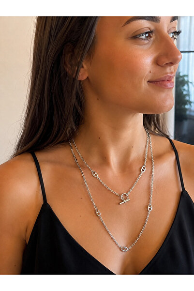 ANKA JEWELLRY Women's Steel Silver Color Oval Ring Detail Toggle Closure Neck...