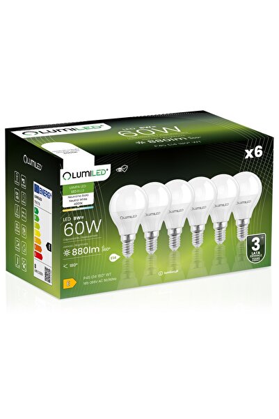Lumiled 6x Bec LED E14 tip bilă P45 8W = 60W 880lm 4000K Neutră 180 °