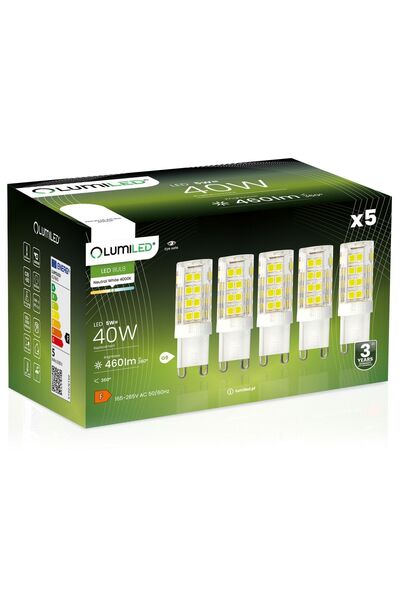 Lumiled 5x Bec LED G9 tip capsulă 5W = 40W 460lm 4000K Neutră 360 °