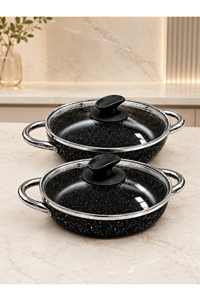 Rivorn 2-Piece Economical 18 cm Granite Saucepan Set with Glass Lid and Metal...