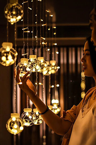 MOBEE Dekoratif Led Işıklı Top Perde Led Animasyonlu Küre Toplu Ampul Perde L...