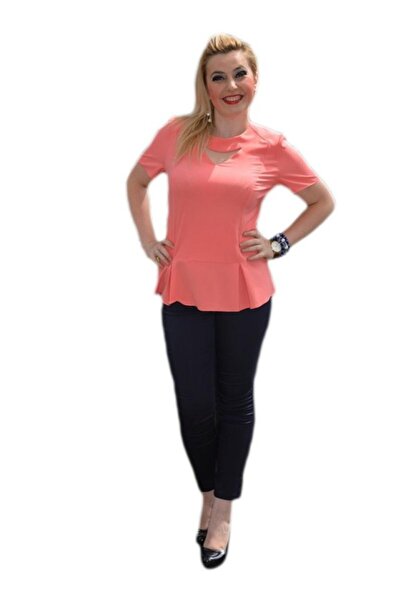 OEM Bluza deosebita de vara in culoare corai, cu fronseuri si decupaje