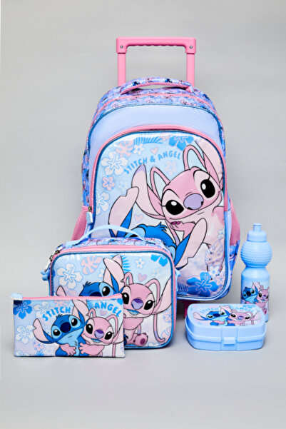 R&B 5 Pack Angel & Stitch Print Trolley Backpack Set - 18"