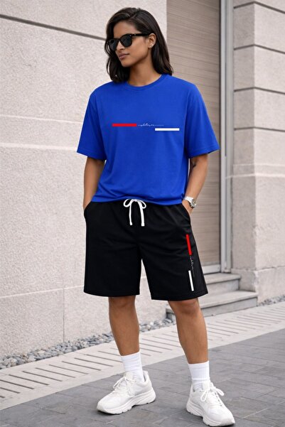 x-compass life Unisex Oversize Black T-Shirt Shorts Set – Minimal Line Print ...