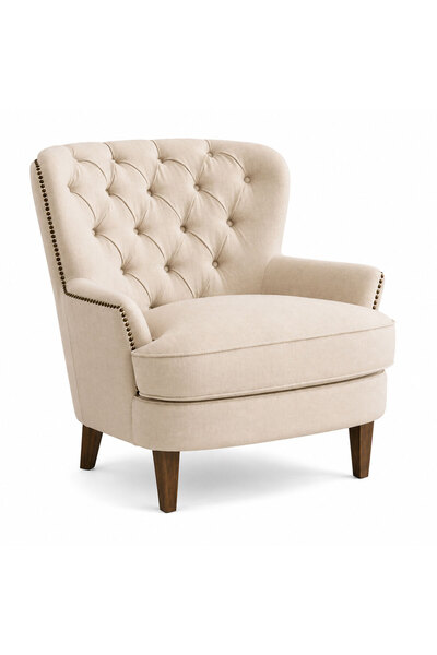 homejoyz Linen Armchair with Wooden Legs, Swedish Beige - 90X80X90 cm - Beige