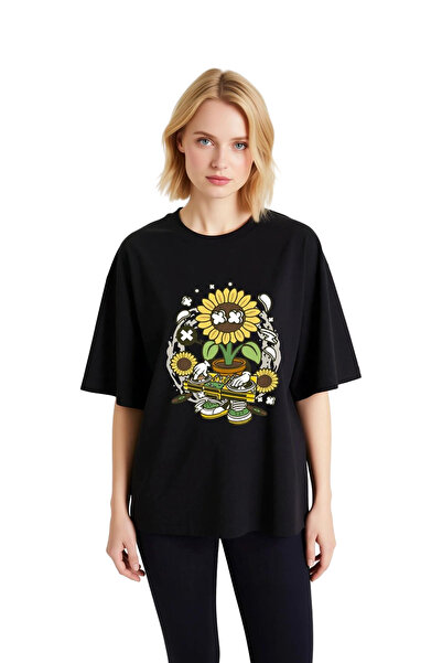 PayBuy Tricou supradimensionat cu imprimeu grafic pentru femei, cu tematică m...