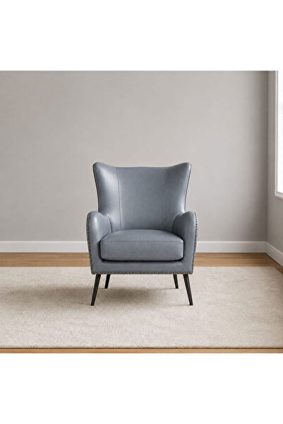 homejoyz Leather Armchair with Suede Wood Armrests - Vienna - 76X82X99 cm - S...