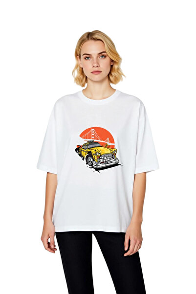 PayBuy Γυναικείο μπλουζάκι Oversize Νοσταλγικό με στάμπα καρτούν ταξί, άνετη ...