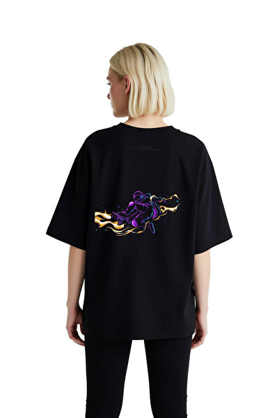 PayBuy Women's Oversize T-Shirt Neon Astronaut Skateboard Printed Space Theme...