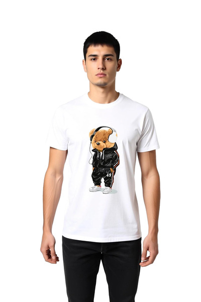 PayBuy Men's Graphic Printed Teddy Bear Character T-Shirt with Headphones Spo...
