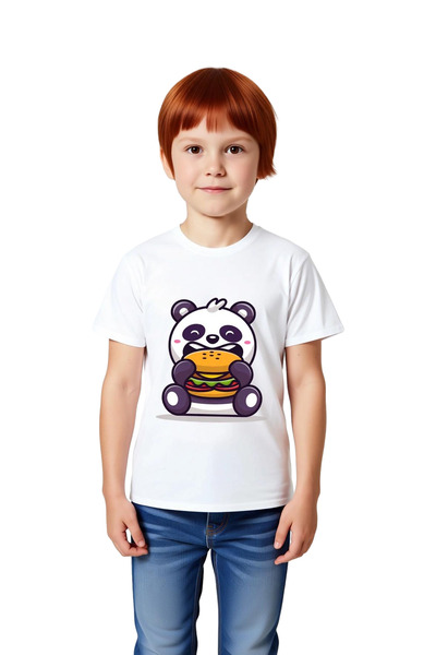 PayBuy Children's Cartoon Panda Burger Printed Short Sleeve T-Shirt 100% Cott...