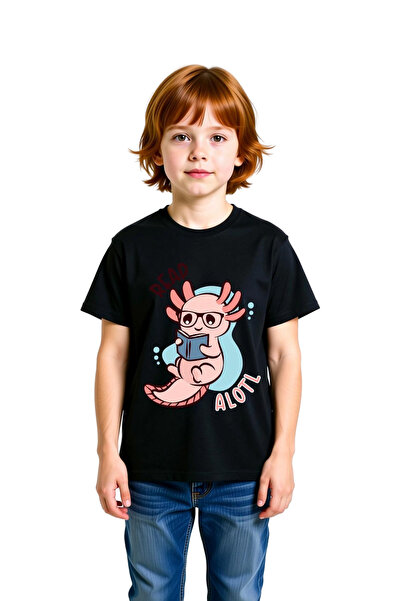 PayBuy تي شيرت مطبوع للأطفال بتصميم Axolotl مع نظارات، تصميم قصير الأكمام مري...