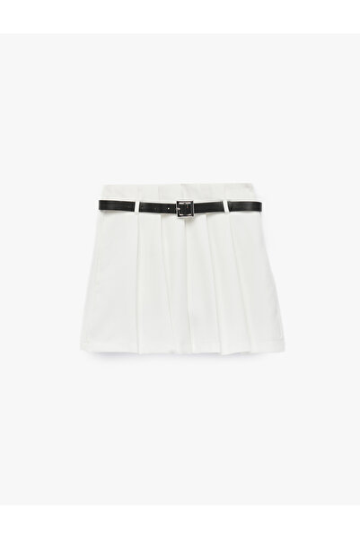 Koton Belt Detailed Above-Knee Pleated Short Skirt
