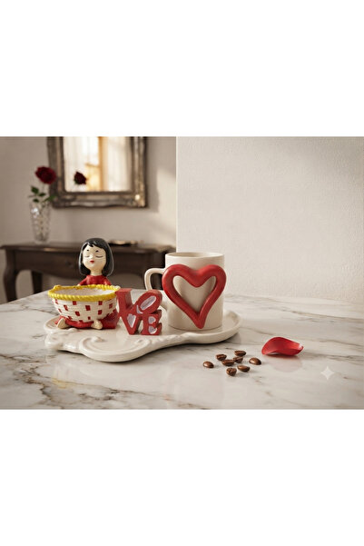 Dekor köşesi Handmade Design Heart Detailed Cup and Romantic Turkish Coffee P...