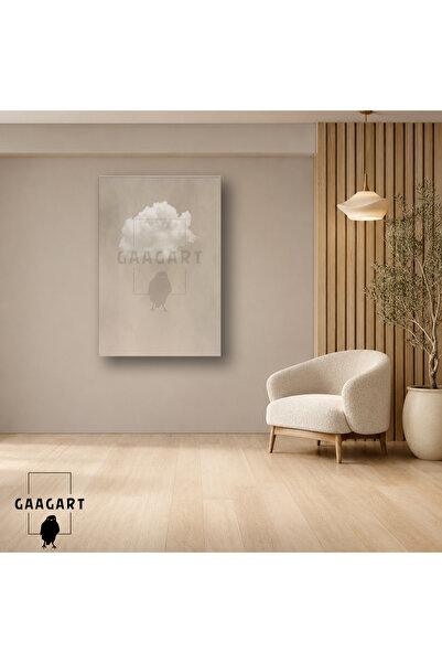 GAAGART Tekli Dikey Kanvas Tablo Bej Gökyüzünde Tek Bulut Sade Minimalist Duv...
