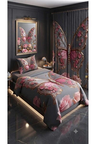 Elmas Dizayn 280*240 Cm. Special Design Single Bedding Set with Background Cu...