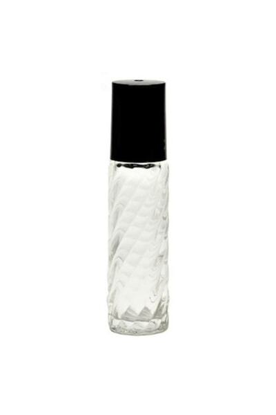 OEM Transparent white roll-on container with stripes, black plastic cap, 10ml