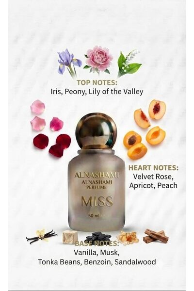 ALNASHAMI PERFUMES MISS Eau de Parfum (EDP) 50ml by | Long-Lasting Women's Floral Fruity Perfume | Iris, Peony, Rose, Peach, Vanilla, Tonka Bean, Musk & Sandalwood