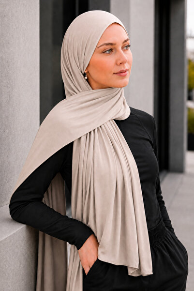 Merve Nayir Hijab Combed Cotton Shawl Jersey Lycra Shawl Hijab Beige