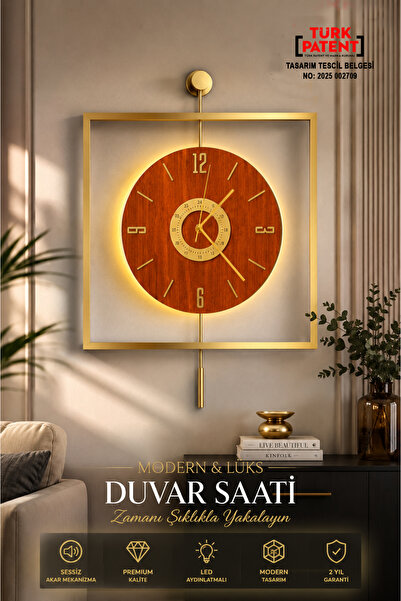 SEVİNÇ KONSEPT LED GOLD Quadro Yuvarlak CEVİZ Göbek (45 x 65 cm), Modern Deko...
