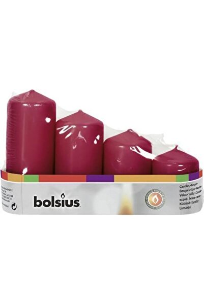 Bolsius Set 2 x Lumanari Stalp, Burgundy, 4 Bucati,
