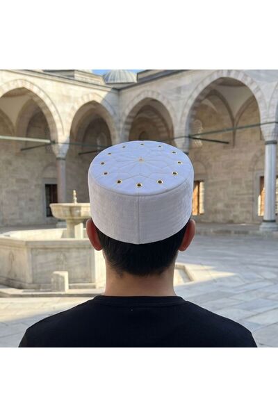 İkranur Lüks Keçeli Kumaş Takke Krem
