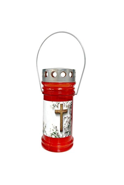 LCA Candela Felinar din Plastic cu Capac si Maner, Timp Ardere 54 Ore, Rosie