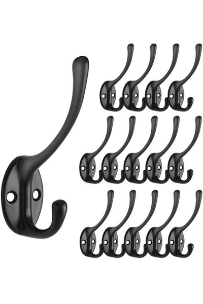STARSTAR 15 wall hooks, metal double hooks, black