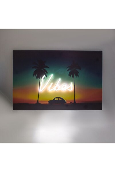 OEM Tablou din lemn cu LED Neon, Vibrații de Apus, 60x40cm, cu cablu USB