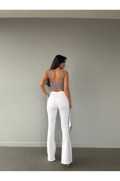 BROSERER Women's White Spanish Flare Jeans Women's Slimming Lycra High Waist Flare Jeans