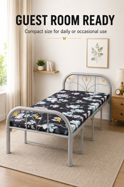Generic Brand Foldable Single Bed with Mattress, Portable Metal Folding Bed F...