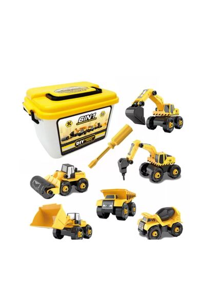 Pitikot Set de 6 mașini de jucărie vehicule de construcții, demontabile, incl...