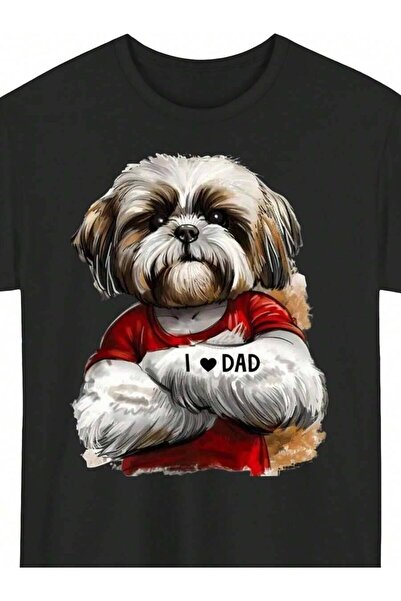 26LIK تي شيرت مضحك متوافق مع عشاق الكلاب - تصميم I Love Dad Fluffy Shih Tzu، ...