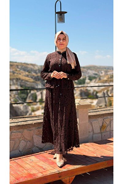 Sernisa Moda Kadın Tesettür Dantel Desenli Etekli İkili Takım
