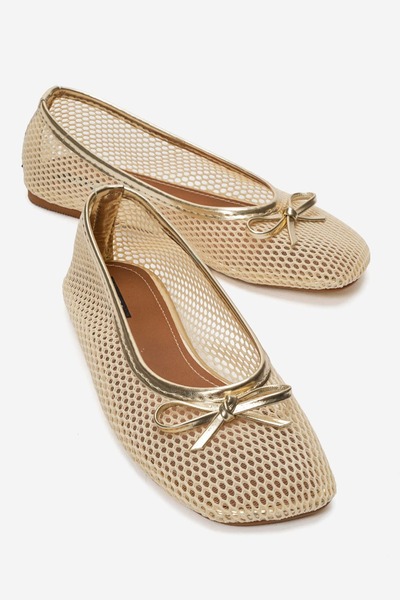 Lizy Shoes Women's Mesh Gold Cream (Mesh) Ballerina Summer Breathable Flat Sh...