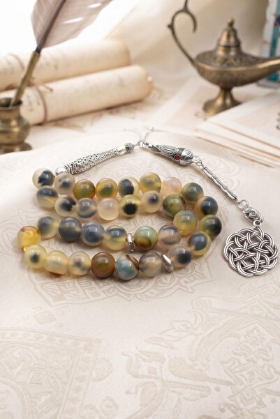 Prestige Natural Agate Stone 33-Piece Prayer Beads with Metal Tassel 10mm Sph...
