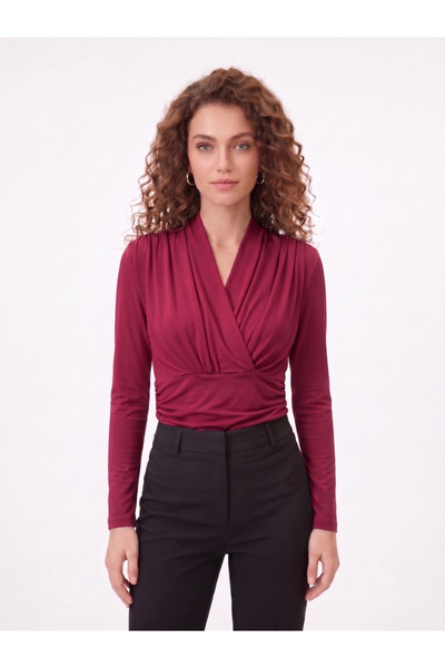 MELA ROSSA Bluză de damă din țesătură Sandy, de culoare burgundy, cu guler du...