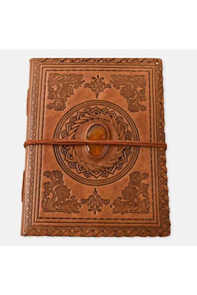 craftmystic Jurnal Piele Naturala cu Cristal Galben si Hartie din Bumbac - Ma...