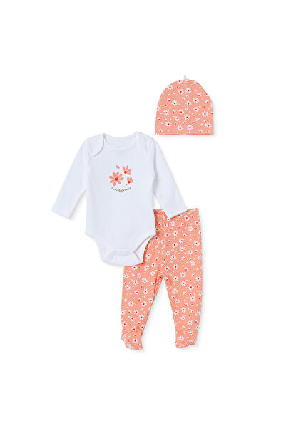 ebebek Hello Baby HelloBaby Kız Bebek Body-Alt-Şapka Çiçek Baskılı Çıtçıtlı B...