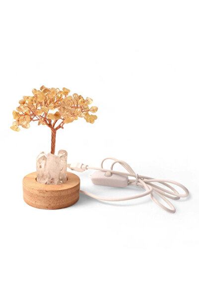 craftmystic Mini Tree Lamp 10 cm Citrine and Rock Quartz with USB