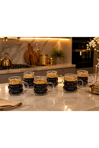 Lüks Sepeti Bubble Espresso Cup 6'lı 90 ml Cam Espresso Fincanı Şeffaf