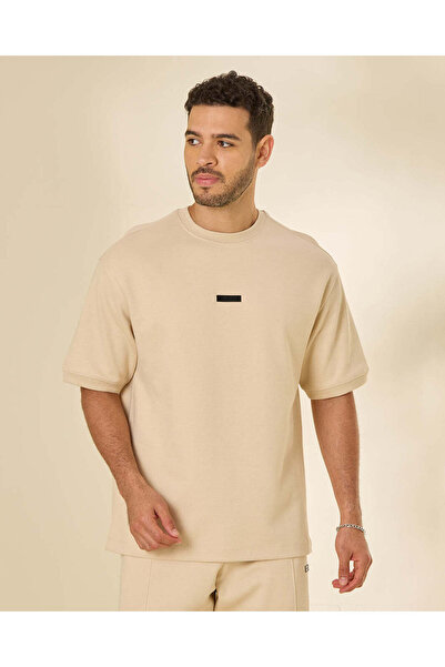 REDTAG Men Beige Pleated Interlock Lounge T-Shirt