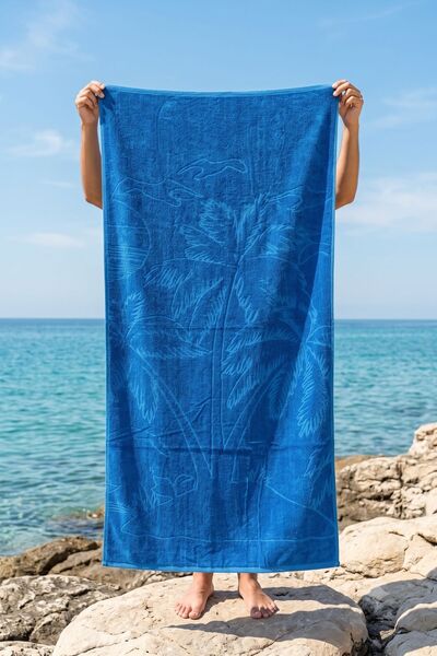 Menderes Home La Notte Summer Palmiye Velvet Beach Towel Blue 70X140 cm