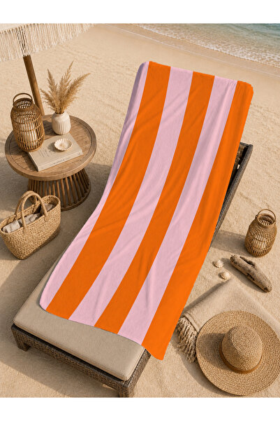 Evmila Retro Orange Pink Wavy Vertical Striped Patterned 70X150 Beach Towel -...